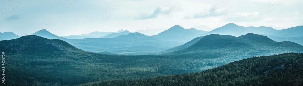 A Misty Mountain Range with Gradual Blue Hues A Misty Mountain Range with Gradual Blue Hues