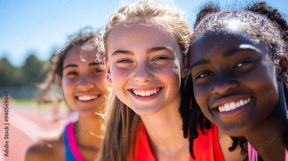Young sportswomen smile on track Young sportswomen smile on track
