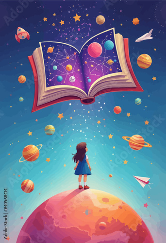 Astronaut Reading a Book Above a Stellar Sky