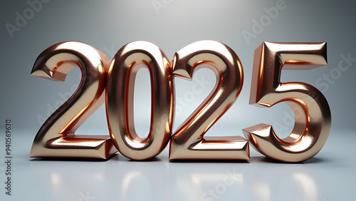 Stylish metallic numbers representing 2025 Reflective design is ideal for celebrations and promotions