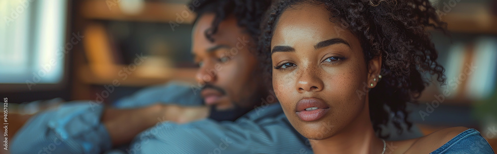 Close-up Portrait of Thoughtful Couple at Home - Emotional Connection and Reflection Close-up Portrait of Thoughtful Couple at Home - Emotional Connection and Reflection
