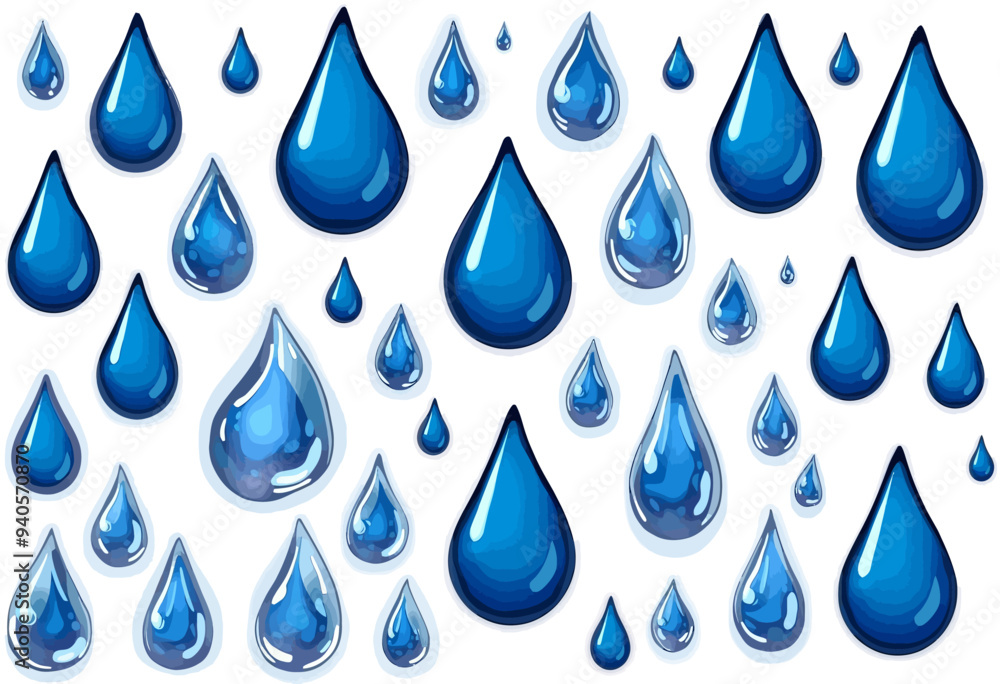 Blue Raindrops on White Background Blue Raindrops on White Background
