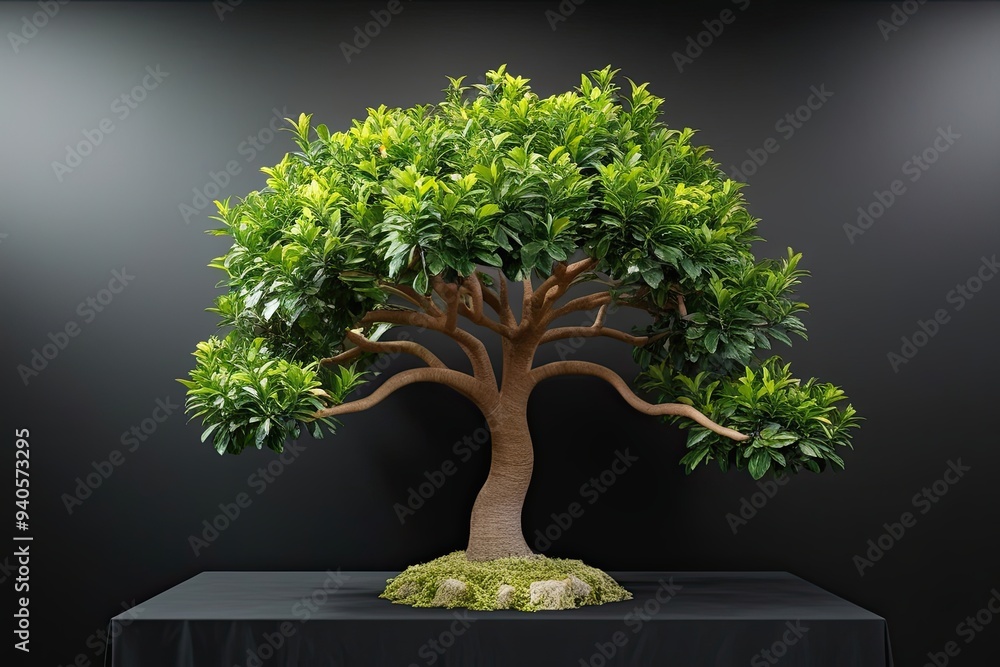Fototapeta premium 3D Visualization of Unique Pistacia Lentiscus Tree on Black Background with Lush Greenery and Detailed Features