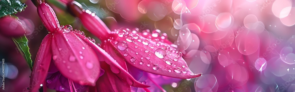 Pink Fuchsia Flower with water drops Pink Fuchsia Flower with water drops