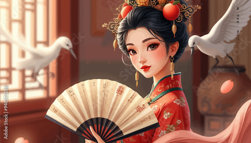 Chinese New Year Celebration: Traditional Costume and Decorations