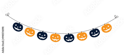 Cute Halloween Garland Bunting Silhouette Set with Jack  Lantern vector design
