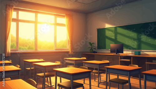 Classroom with Chalkboard and Natural Light