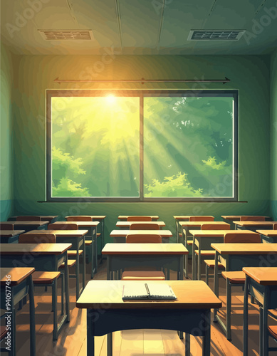 Classroom with natural light and green walls