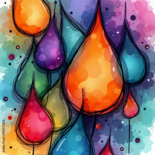 Colorful Abstract Art with Raindrops and Stars