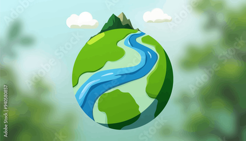 Egg-shaped Earth with River and Mountains