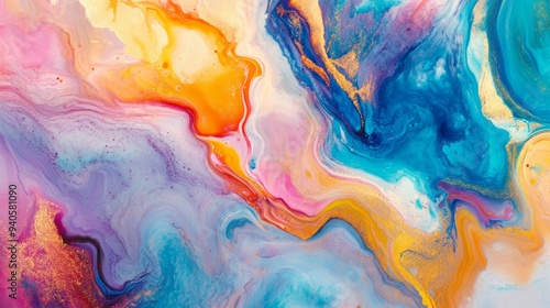 Vibrant Liquid Marbling Paint Background for Creative Projects Generative AI