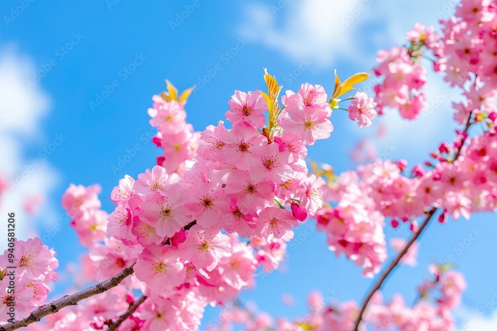 Beautiful and cute pink Kawazu Zakura (cherry blossom) against blue sky, wallpaper background. Tokyo, Japan , ai Beautiful and cute pink Kawazu Zakura (cherry blossom) against blue sky, wallpaper background. Tokyo, Japan , ai