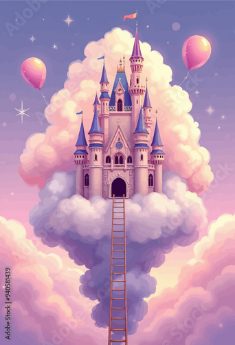 Fairy-tale Castle in the Clouds: A Dreamy Fantasy Illustration
