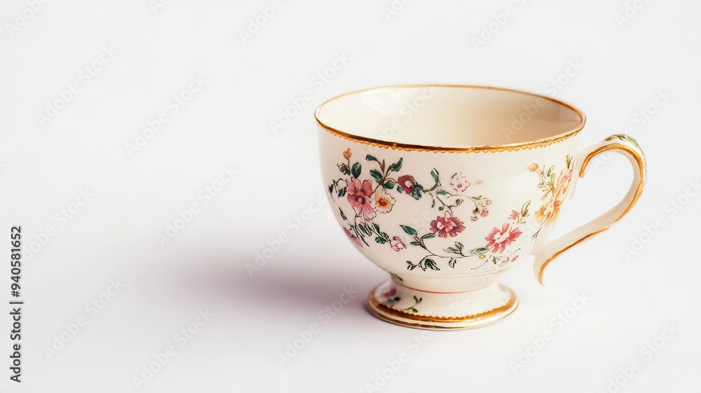 Antique English Porcelain Tea Cup on White Background for Traditional Vintage Ceramics Display Generative AI Antique English Porcelain Tea Cup on White Background for Traditional Vintage Ceramics Display Generative AI