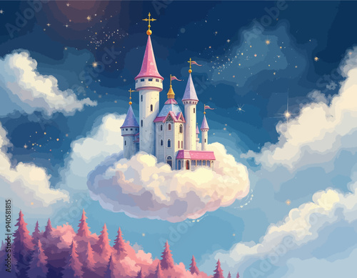Fantasy Castle Floating in the Sky