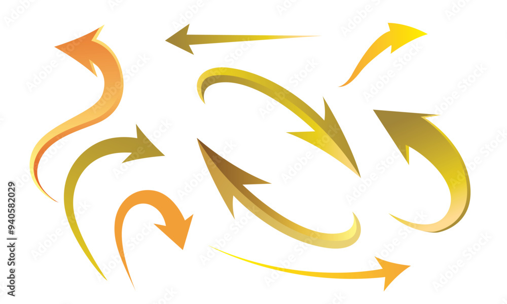 Golden gradient luxury arrows clean fresh air flow collection. Flat style curved arrow icon isolated. different kinds of arrow symbol indicator. for your apps, websites and UI or UX design & projects. Golden gradient luxury arrows clean fresh air flow collection. Flat style curved arrow icon isolated. different kinds of arrow symbol indicator. for your apps, websites and UI or UX design & projects.