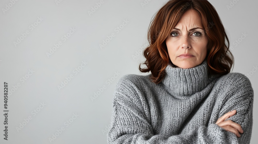 Bored woman with crossed arms and winter sweater Bored woman with crossed arms and winter sweater