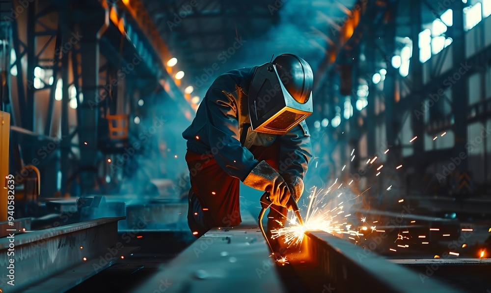 Welder erecting technical steel. Welder erecting technical steel.