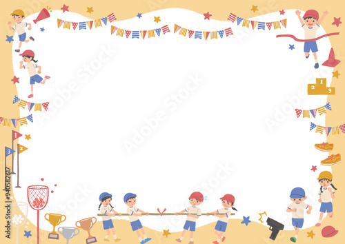 運動会のイラストの枠　背景素材