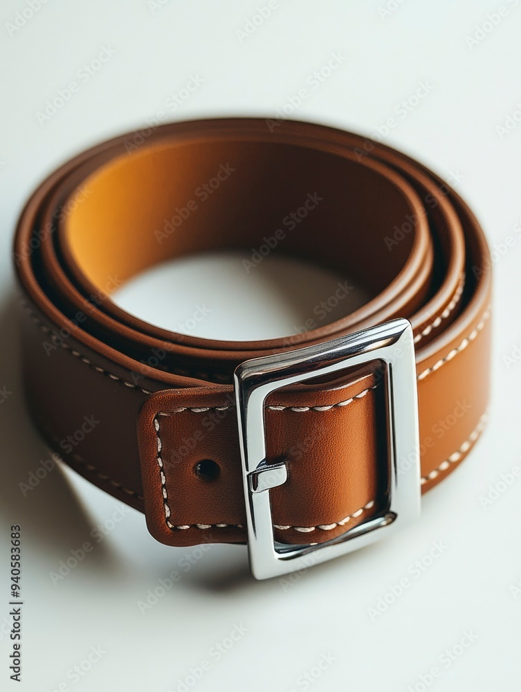 Brown Leather Belt with Silver Buckle