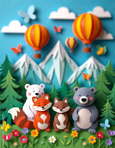 Friendly Animals in a Forest Scene