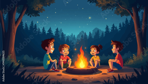 Friendly Campfire Gathering at Night