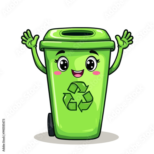 Friendly Recycling Bin Waving Hello photo