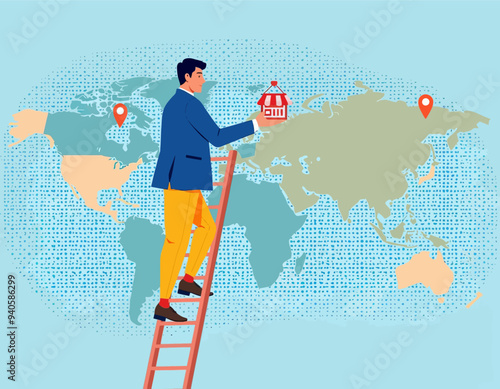 Global Businessman Climbing World Map