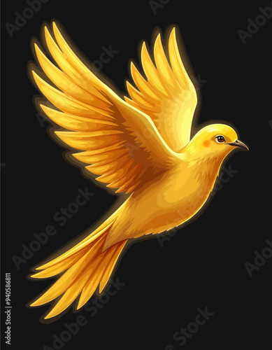 Glowing Yellow Bird in Flight