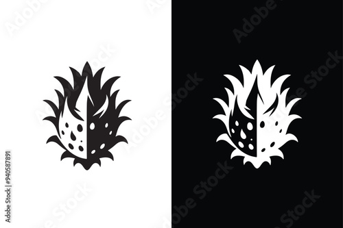 Dragon fruit victor icon with black and white background.