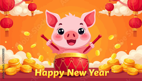 Happy New Year with Pig Drummer