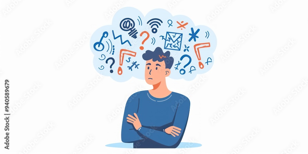 Man Overwhelmed by Thoughts and Symbols. Man Overwhelmed by Thoughts and Symbols.