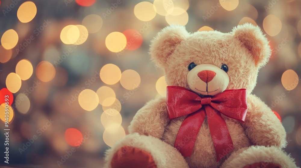 Cute Stuffed Teddy Bear with Red Bow, Perfect Gift for Valentine's Day or Christmas Generative AI Cute Stuffed Teddy Bear with Red Bow, Perfect Gift for Valentine's Day or Christmas Generative AI