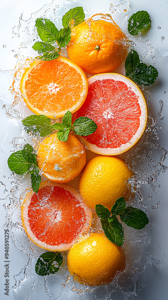 A close up of a bunch of oranges and grapefruit with green leaves A close up of a bunch of oranges and grapefruit with green leaves