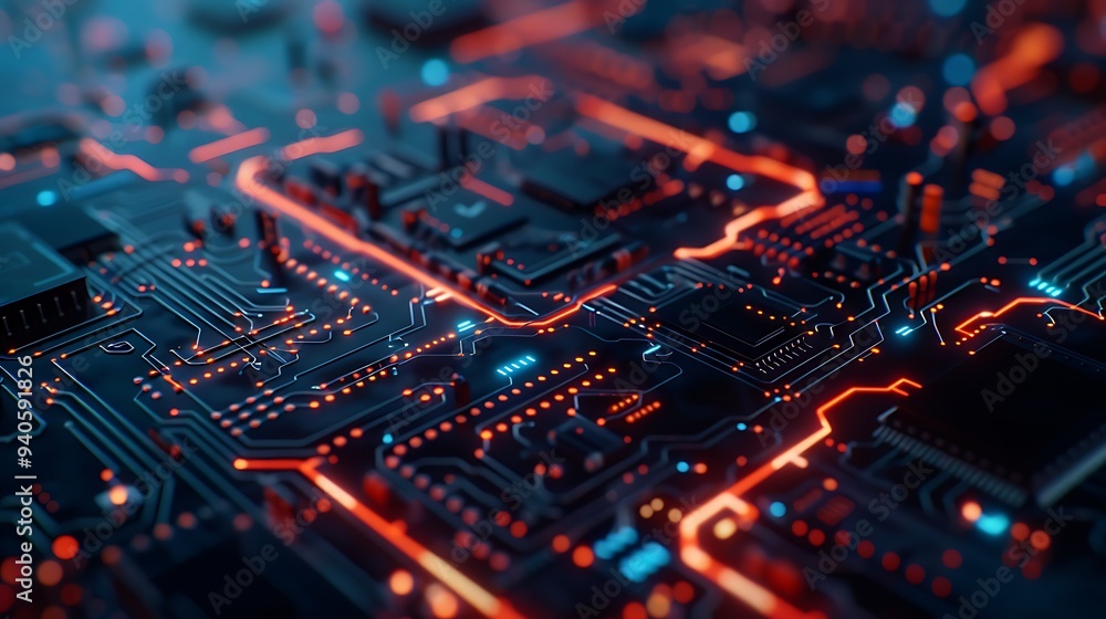 Circuit Board with Red Lights. Circuit Board with Red Lights.