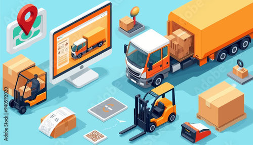 Logistics and Transportation Hub: A Colorful and Vibrant Illustration of Delivery and Shipping Services