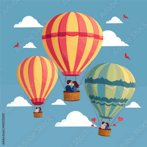 Love in the Air: Couple Kissing in Hot Air Balloon
