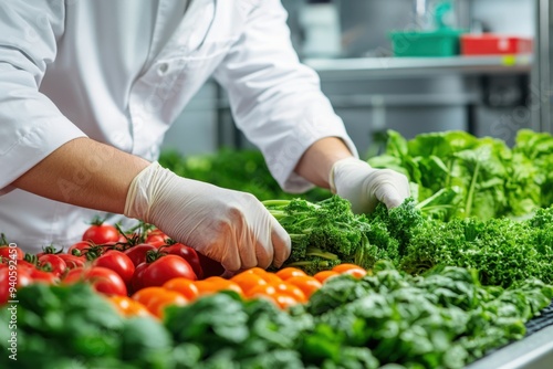 Fototapeta Naklejka Na Ścianę i Meble -  Chef preparing fresh vegetables in kitchen