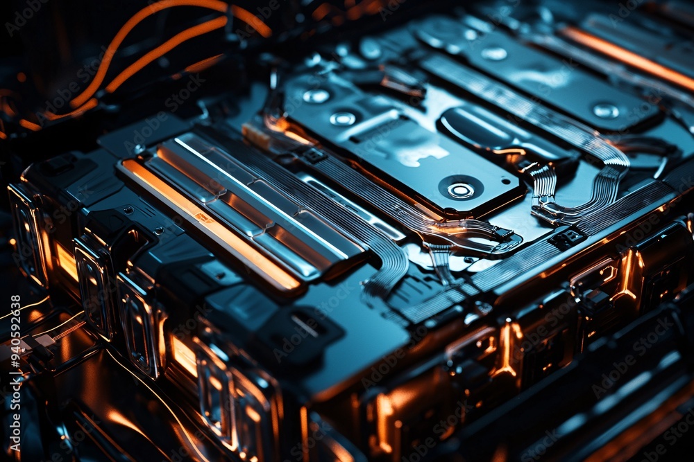 A detailed closeup of a sophisticated energy storage unit, highlighting its contemporary design against a shadowy background that embodies innovation. A detailed closeup of a sophisticated energy storage unit, highlighting its contemporary design against a shadowy background that embodies innovation.