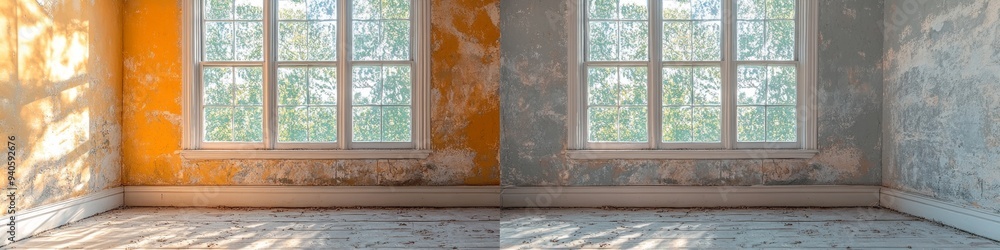 View of Apartment Transformation: Before and After Renovation Showcase. Modern ...