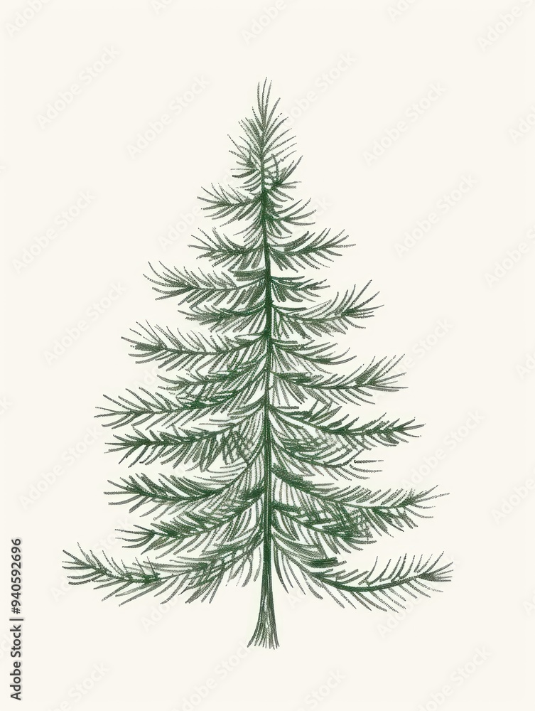 Obraz premium Hand-drawn Illustration of a Green Pine Tree.