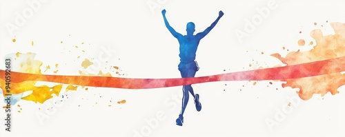 blue runner crossing finish line watercolor clip art preview