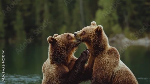 Bears frolic in park. photo