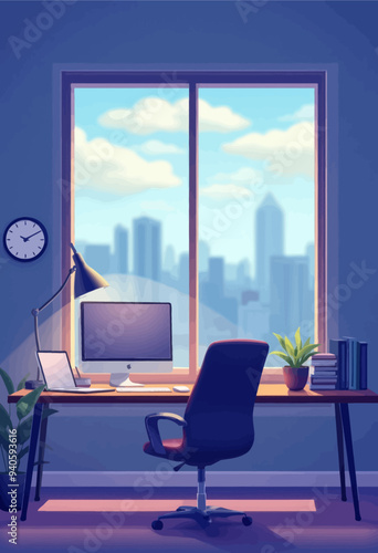 Modern Office Desk with City View
