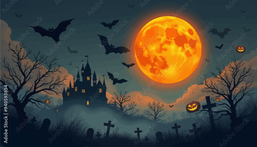 Moonlit Halloween Night: A Castle, Bats, and Jack-o'-Lanterns Moonlit Halloween Night: A Castle, Bats, and Jack-o'-Lanterns