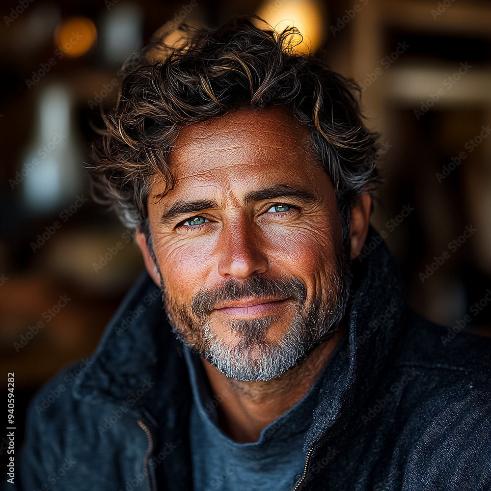 A man with a beard and gray hair is smiling at the camera A man with a beard and gray hair is smiling at the camera