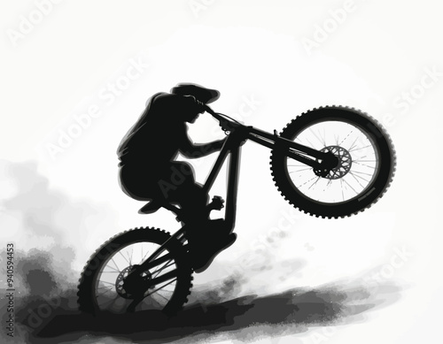 Motorcyclist performing a wheelie trick