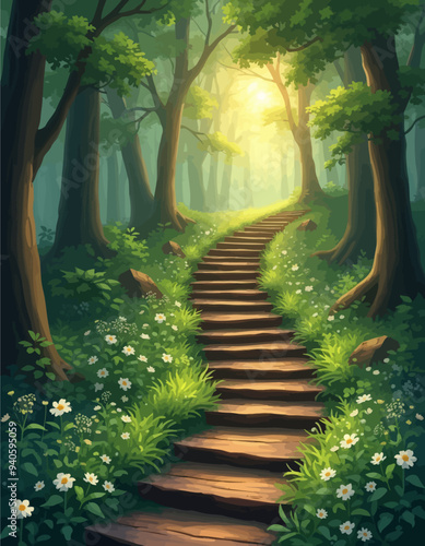 Nature's Path: A Serene Staircase Amidst the Forest