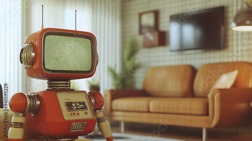 Vintage Robot in 60s Living Room