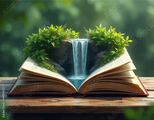 Nature's Reading Nook: A Book-Shaped Waterfall